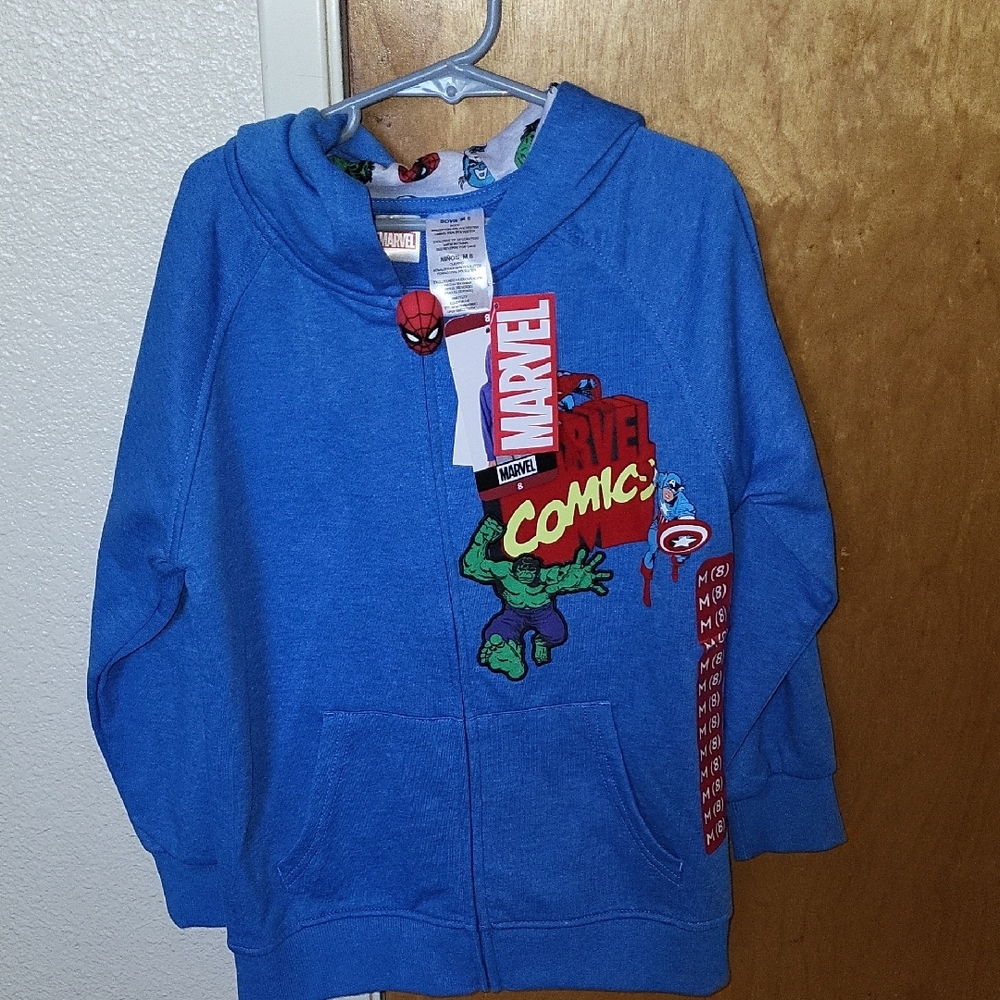 Marvel Blue Kids Hoodie with Comic Superhero Graphics